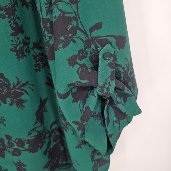 41 Hawthorn Green Black Floral Flowy Whimsigoth 3/4 Sleeve Boho Blouse Top 1X - Picture 3 of 10